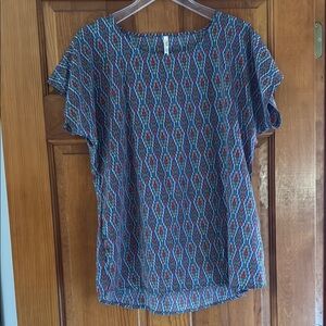 Mountain Khaki’s Women’s Patterned Blue and Red Top, medium